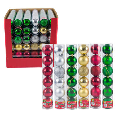 christmas 6pc shiny ball ornament- 2.3 -- 36 per case