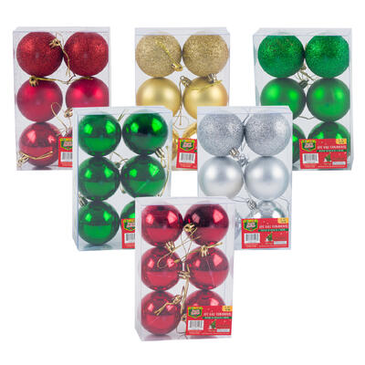 christmas 6pc shiny ball ornament- 2.3 -- 36 per case