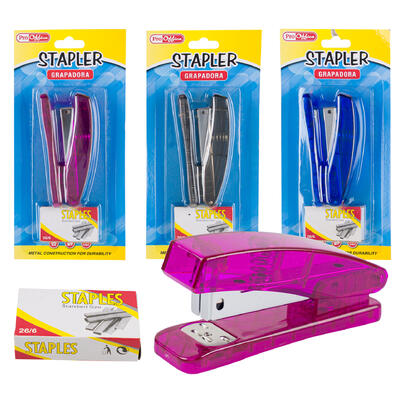 proffice stapler w 500 staples- 3 assorted colors -- 72 per case