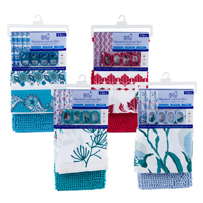 bath house 14pc canvas shower curtain set- 4 assor -- 12 per case