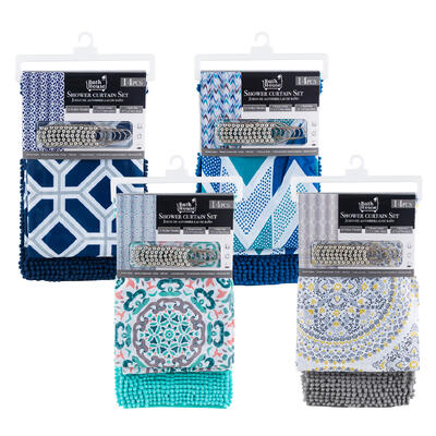 bath house 14pc polyester shower curtain set- 4 as -- 12 per case