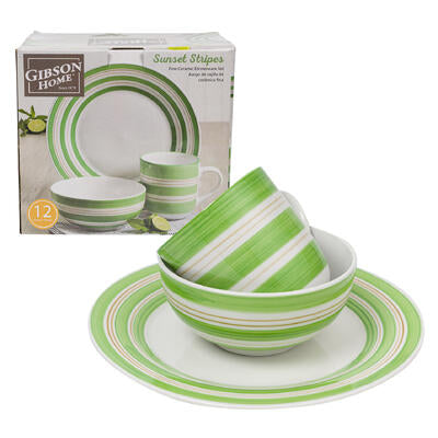 gibson 12pc sunset stripes dinnerware set -- 2 per case