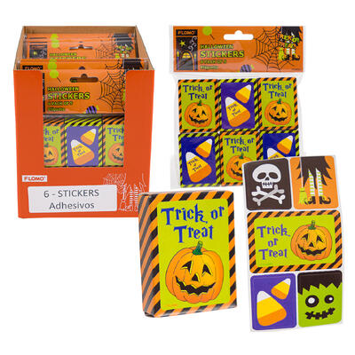 halloween 6pk pumpkin stickers -- 12 per case