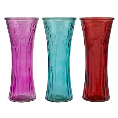 glass vase- 11 h- 3 assorted colors -- 12 per case