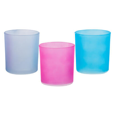 glass frosted candle holder- 3 h- 3 assorted color -- 36 per case
