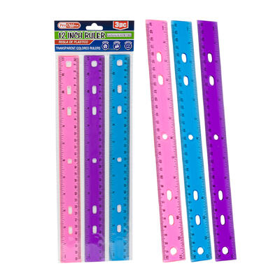 ruler 3pc 12 plastic assorted colors -- 72 per case