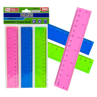 ruler 3pc 6 plastic assorted colors -- 72 per case