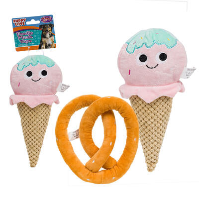ice cream cone pretzel pet plush toy- 9 - 2 assort -- 24 per case