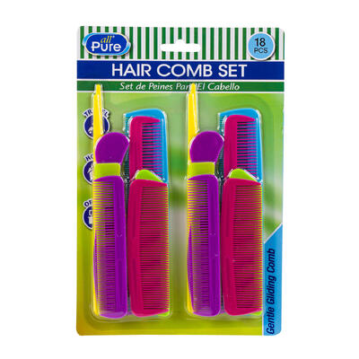 hair comb set 18pc plastic -- 48 per case