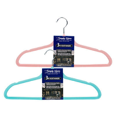 hangers 3pk 18 velvet 2ast -- 24 per case