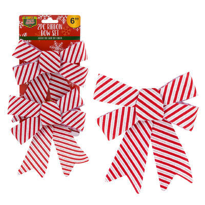 ribbon bow set 2pc 7 h stripes -- 48 per case