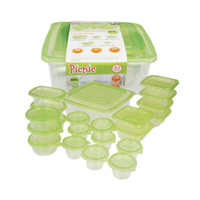 42 piece clear container set with green lids -- 8 per case