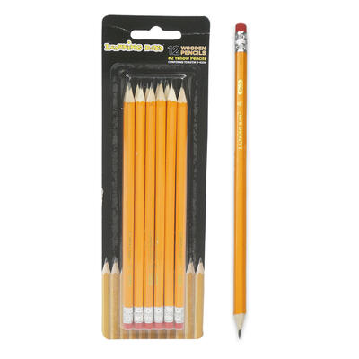 12 ct 2 yellow wooden pencils with eraser pack -- 12 per box