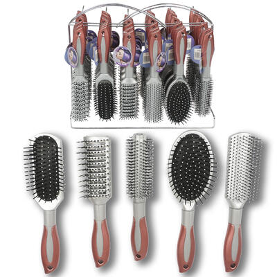 10 red and silver hair brush with wire rack -- 36 per case