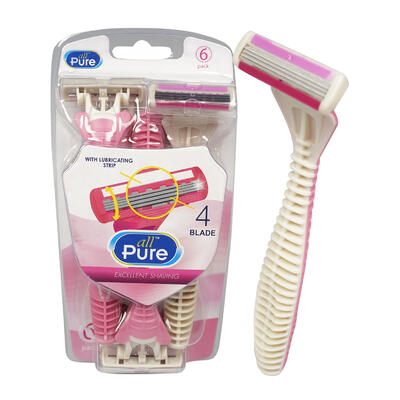 all pure 6 piece 4 blade swivel women s razor pack -- 24 per case