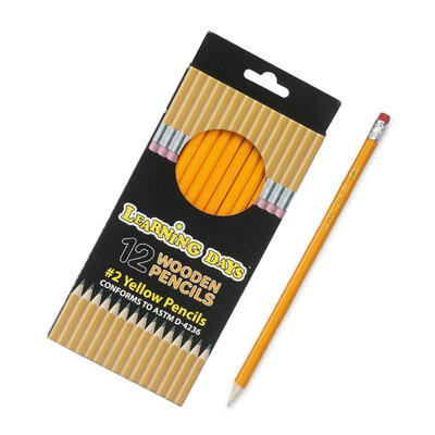 12 ct 2 yellow wooden pencils with eraser pack -- 12 per box