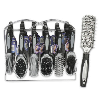 10 silver and black hair brush with wire rack -- 36 per case