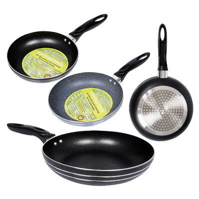 round fry pan w handle- 7.75 d- assorted -- 24 per case