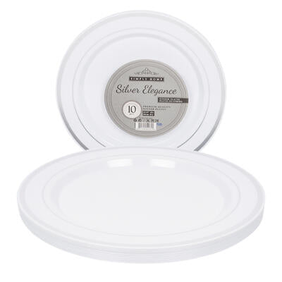 10 piece plate set- white with silver rim -- 16 per case
