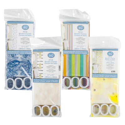 designer shower curtains with hooks - 71 - 4 assortments -- 48 per case
