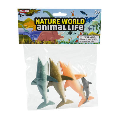 nature world shark toys - 4 piece set -- 48 per case