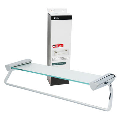 polished chrome towel bar with glass shelf - 24in -- 3 per case