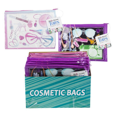 assorted cosmetic bags with zipper closure -- 36 per case