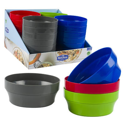 plastic bowls 7 ind - 4 assorted colors - bulk  -- 48 per case