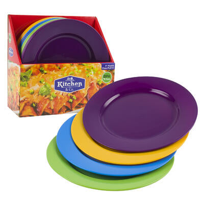 plastic plates - 9 inch - 4 assorted colors -- 48 per case