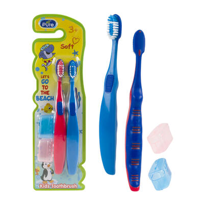 kids toothbrushes with covers 2 pack -- 48 per case