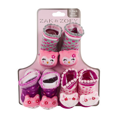 3-pack girls booties - assorted colors -- 36 per case