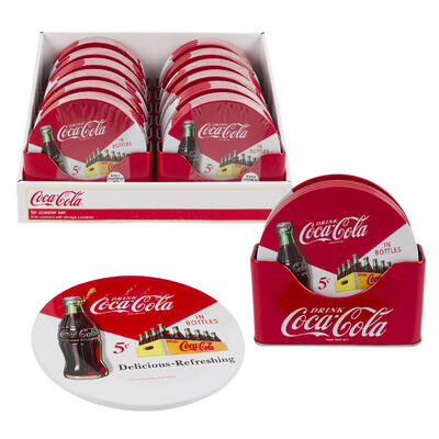 coca-cola coaster set with holder -- 12 per case