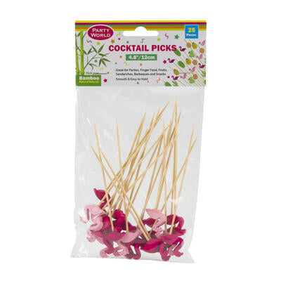 25pc flamingo bamboo cocktail picks- 4.8 -- 48 per case