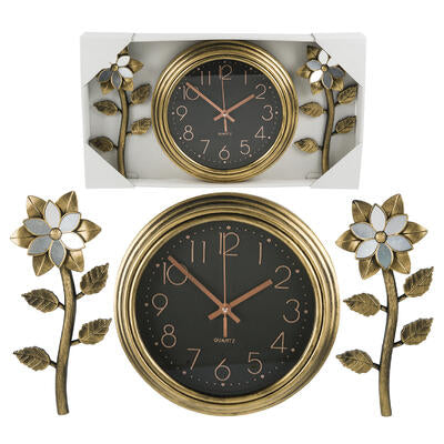 wall clock set - 12 - black and gold -- 6 per case
