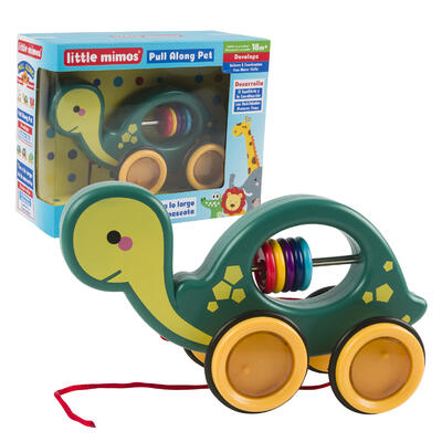 little turtle pull along toy - 7.5in -  -- 12 per case