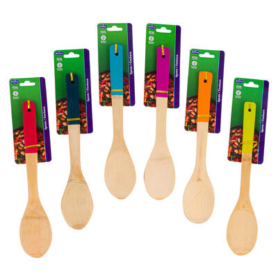 bamboo spoon- 11.8 - 6 assorted colors -- 48 per case