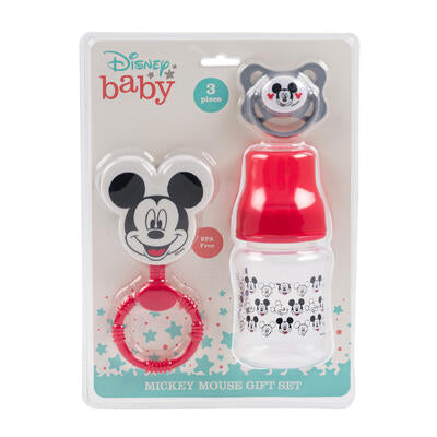 mickey mouse 3pc rattle bottle pacifier set -- 12 per box
