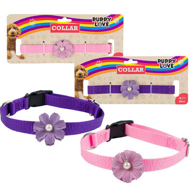 fashion flower dog collars - 15 - 2 assorted colors -- 48 per case