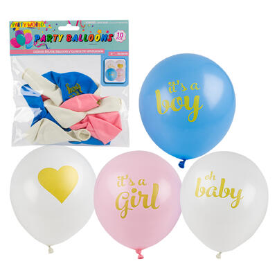 gender reveal balloons - 10pk - 12 inch -- 48 per case