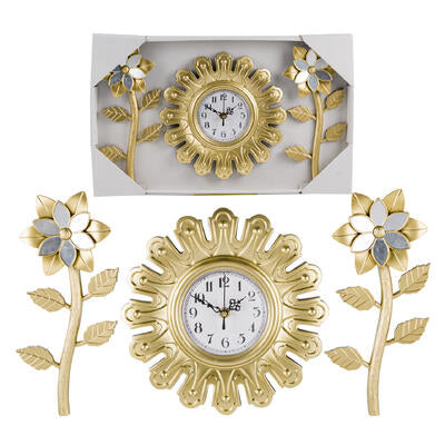 gold flower wall clock set - 10 in  -- 6 per case