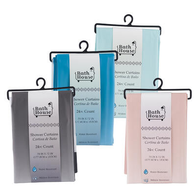shower curtains 70x72 - - assorted colors -- 24 per case