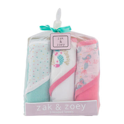 zak and zoey 3pk hooded towels - bulk -- 24 per case