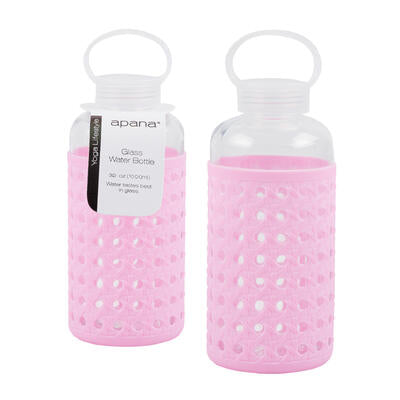 apana glass water bottles - 32oz - pink - -  -- 18 per case