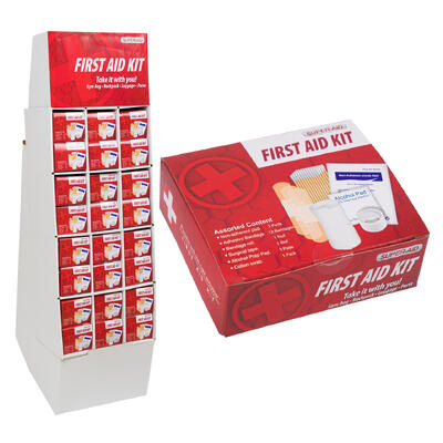 first aid kit on floor display -- 144 per case