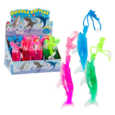 shark bubble bottles with neck straps - 3 assortments -- 48 per case
