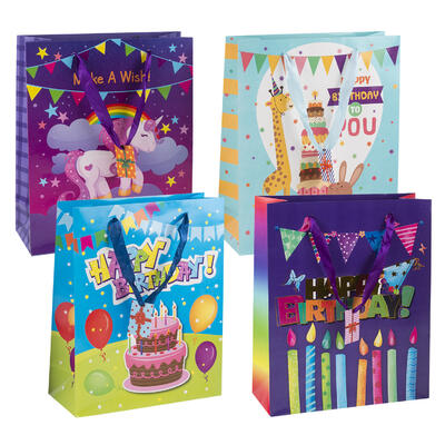 medium birthday gift bags - assorted colors  -- 72 per case