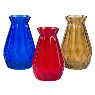 glass vases 7 in - 3 colors -- 12 per case