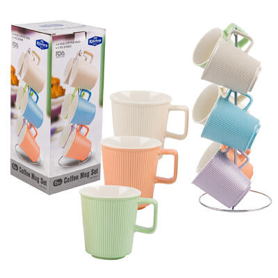 embossed mugs - 6pc assorted colors -  -- 6 per case
