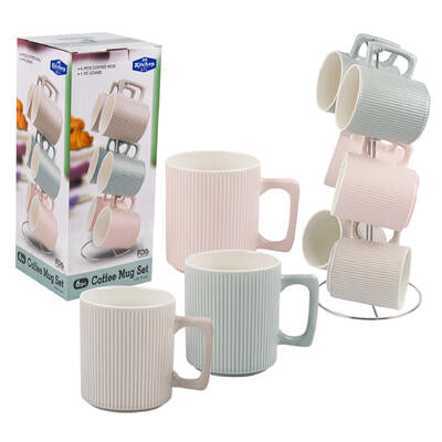 embossed mugs - 6 piece - 14oz - assorted colors -- 6 per case