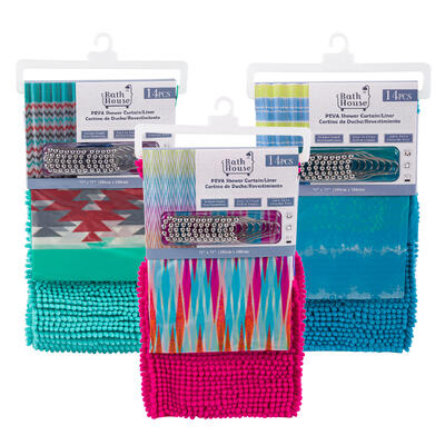 bath house 14pc shower curtain set -- 12 per case